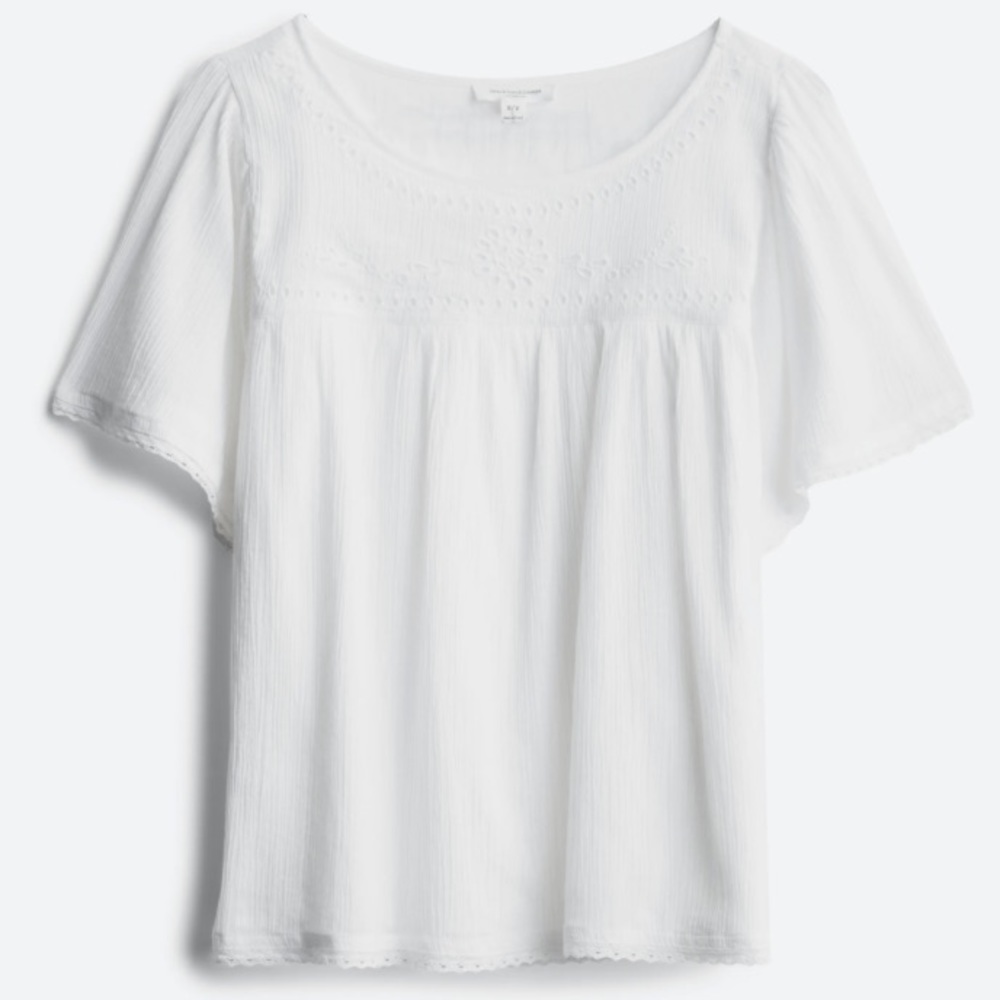 BEACH LUNCH LOUNGE White Embroidery Lace Detail Top